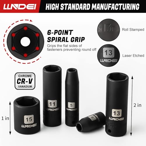 LLNDEI 1/4" Drive Socket Wrench Set, 1/4-Inch Impact Socket Set Metric(4-15mm) Deep and Shallow 6 Point, CR-V, 63PCS with 72T Ratchet Wrench Handle for Household&Automotive Repairing - Image 3