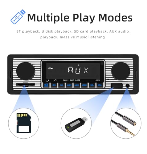 Oeretzrac Classic Single Din Car Radio with Bluetooth BT,Car Stereo FM Radio,Hands Free Calling,Mp3 Player,Voice Control,USB,SD,AUX Port,Audio Recording,Remote Control,Audio System - Image 3