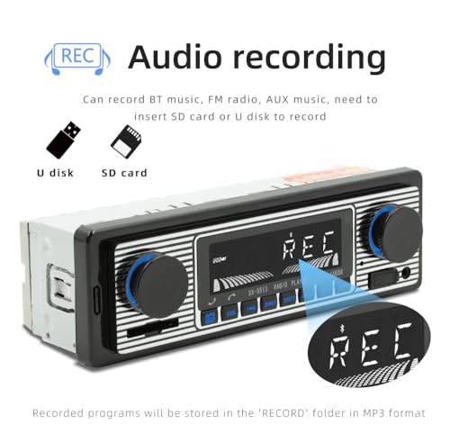 Oeretzrac Classic Single Din Car Radio with Bluetooth BT,Car Stereo FM Radio,Hands Free Calling,Mp3 Player,Voice Control,USB,SD,AUX Port,Audio Recording,Remote Control,Audio System - Image 4