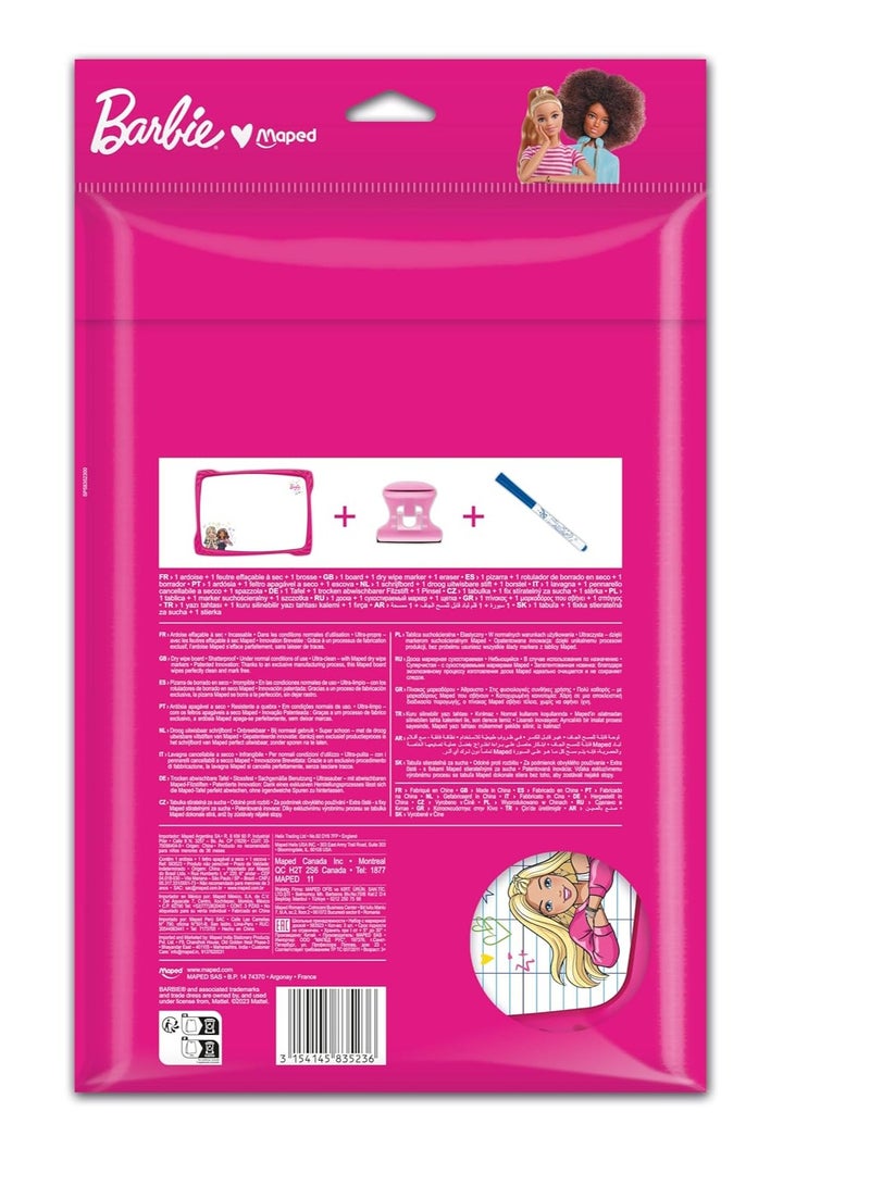 Barbie مابد - مجموعة ألواح أردوازية بيضاء من باربي - ناعمة ومقاومة للكسر - 1 لوح أردواز قابل للمسح + 1 حامل ملحقات + 1 فرشاة + 1 قلم تحديد - لوحة مزدوجة الجوانب... - Image 2