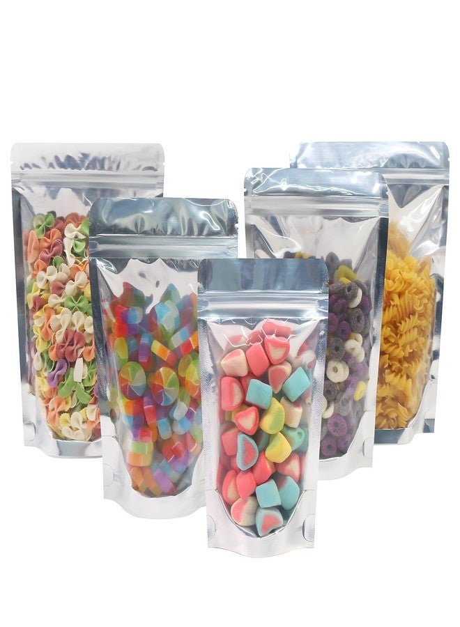 SumDirect Mylar Bags for Food Storage 100 Pcs Aluminum foil Stand-Up Bag with Clear Front Window Resealable Bags for Small Business Disposable 5x8 Inch - Image 1