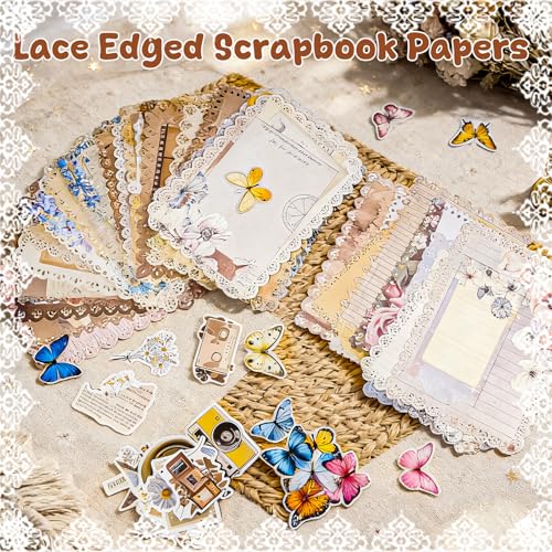 X Hot Popcorn 60 Sheets Lace Edged Scrapbook Paper Assorted Set 6 Pack Vintage Scrapbook Stationery Paper Decorative Scrapbooking Supplies for Diy Scrapbooking Planner Letter Writing Junk Journaling 4.9x6.9 Inch - Image 2