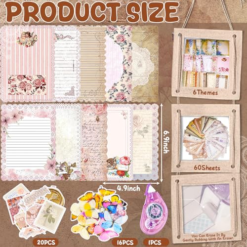 X Hot Popcorn 60 Sheets Lace Edged Scrapbook Paper Assorted Set 6 Pack Vintage Scrapbook Stationery Paper Decorative Scrapbooking Supplies for Diy Scrapbooking Planner Letter Writing Junk Journaling 4.9x6.9 Inch - Image 3