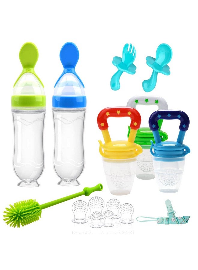 WAJIAYON Food Feeder Baby Fruit Feeder Pacifier (3 Pcs) With 6 Different Sized Silicone Pacifiers 2 Pcs Silicone Baby Food Dispensing Spoon 90Ml With 2 Baby Spoons Silicone Bottle Brush Pacifier Clip - Image 2
