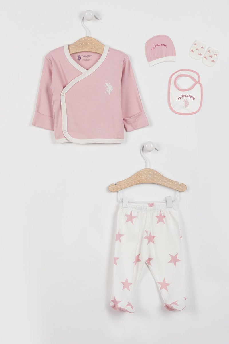 U.S. Polo Assn. BASE. Polo Assn. Base. Polo Assn Licensed Powder Baby Girl 5-Piece Hospital Discharge Set - Image 1