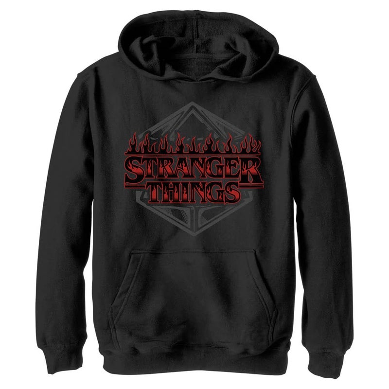 Netflix Stranger Things Stranger Things Dice Badge Youth Pullover Hoodie Black, Medium