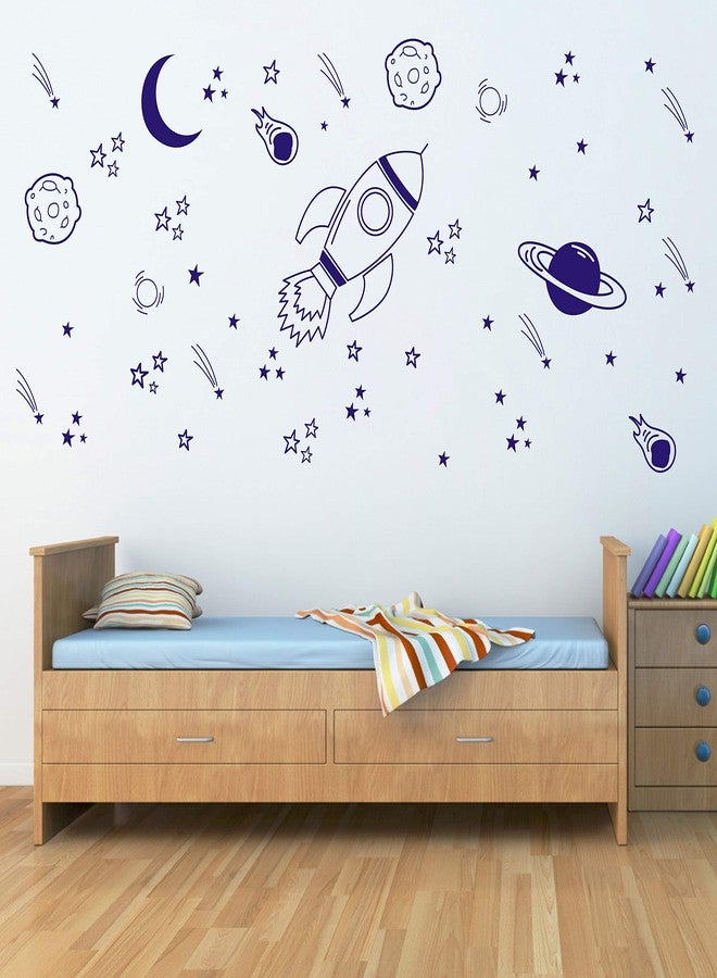 Dycica Nursery Wall Decor - Rocket & Space Ship Decals, Planets, Blue (A37) - Image 1