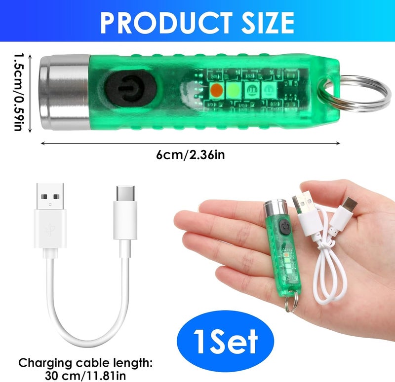tinshow Mini Torch LED Super Bright 400LM USB-C Rechargeable Keychain Flashlight with UV Red Blue Light - Image 2