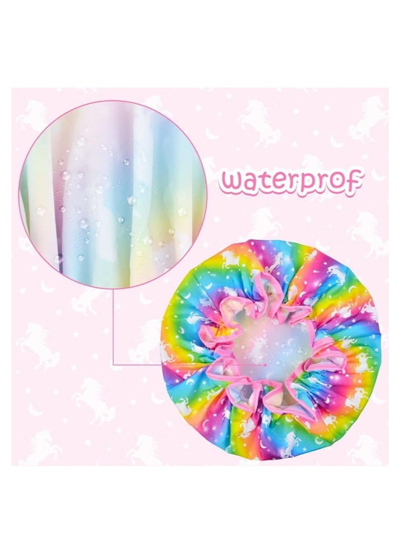 Little Girl Unicorn Shower Cap - Cute Rainbow Long Hair Childrens Adjustable Waterproof Toddler Head Cap For Girls While Taking Shower - Image 4