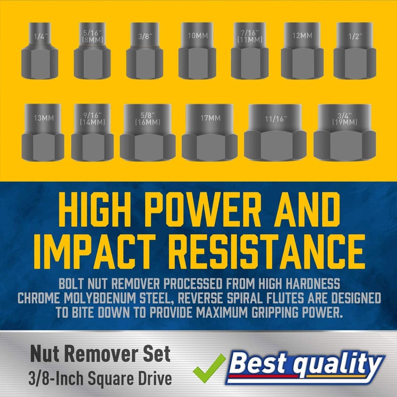 Amartisan Impact Bolt Extractor Tool, 13PC Bolt Nut Removal Extractor Socket Tool Set - Image 2