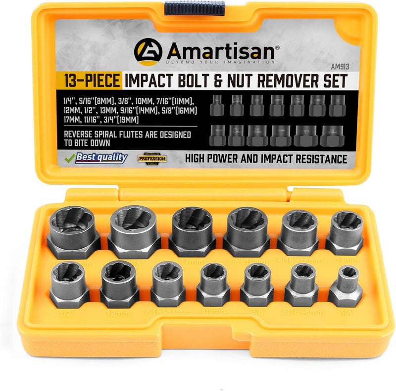 Amartisan Impact Bolt Extractor Tool, 13PC Bolt Nut Removal Extractor Socket Tool Set - Image 1
