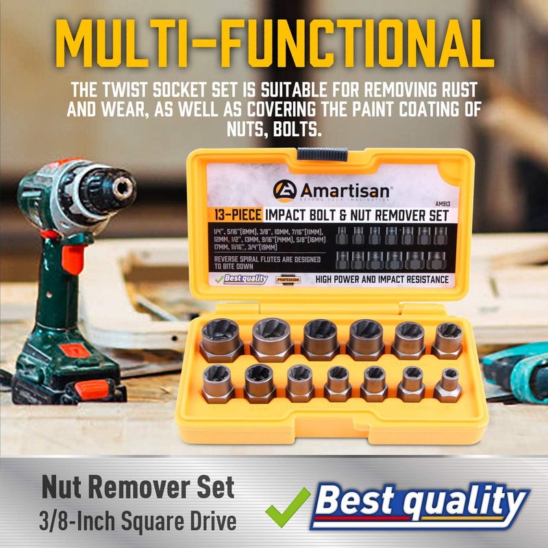 Amartisan Impact Bolt Extractor Tool, 13PC Bolt Nut Removal Extractor Socket Tool Set - Image 3