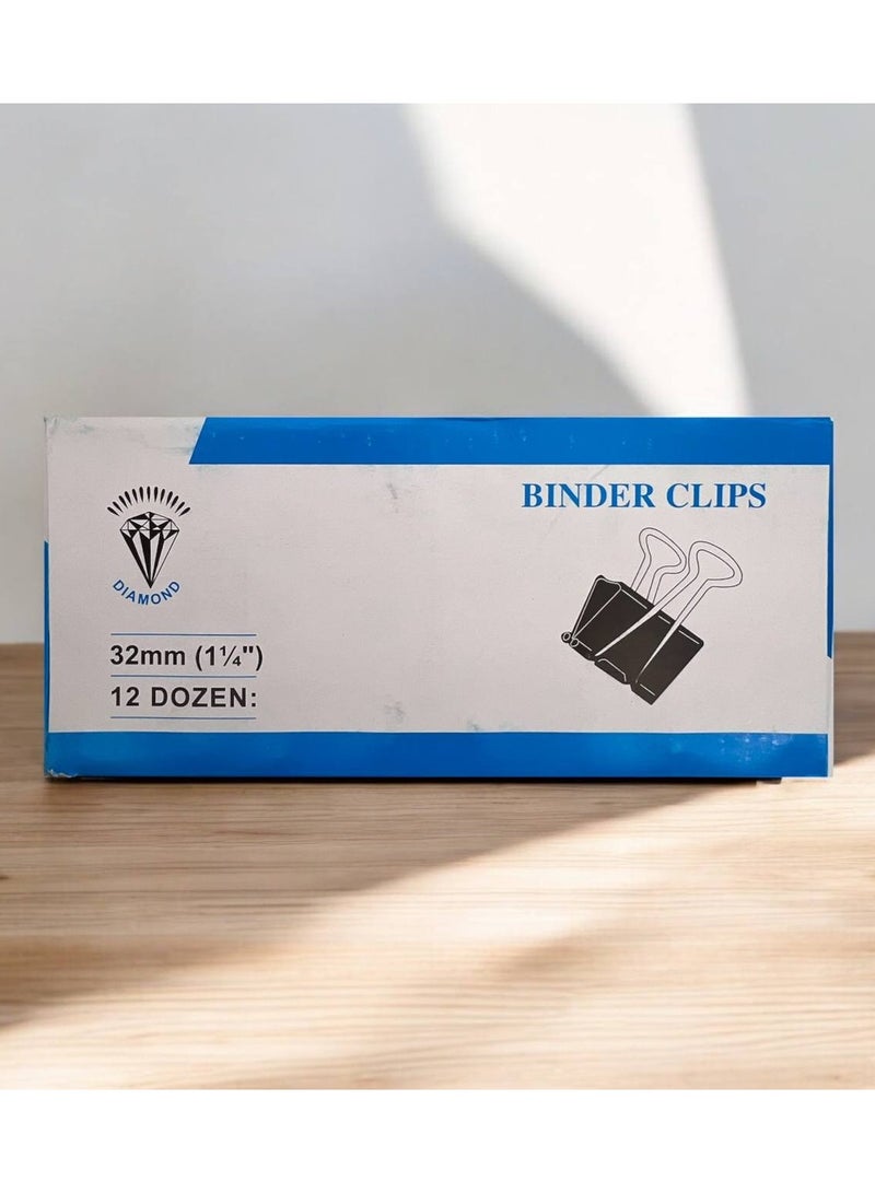 DIAMOND BINDER CLIP 32MM BOX OF 144PC BLACK