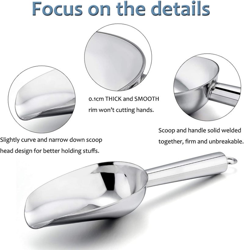 E-far Mini Ice Scoop Set of 2, 3 Ounce Stainless Steel Scoops for Ice Cube/Candy/Flour/Sugar, Metal Utility Scoops for Canisters, Baking, Kitchen Pantry, Rust Proof & Dishwasher Safe - Image 3