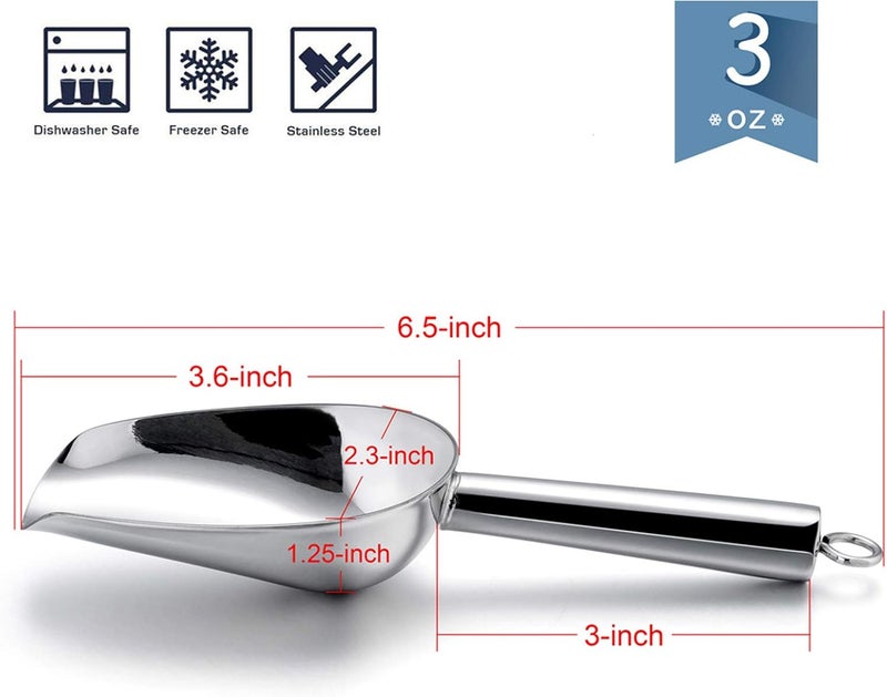 E-far Mini Ice Scoop Set of 2, 3 Ounce Stainless Steel Scoops for Ice Cube/Candy/Flour/Sugar, Metal Utility Scoops for Canisters, Baking, Kitchen Pantry, Rust Proof & Dishwasher Safe - Image 2