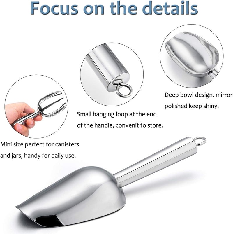 E-far Mini Ice Scoop Set of 2, 3 Ounce Stainless Steel Scoops for Ice Cube/Candy/Flour/Sugar, Metal Utility Scoops for Canisters, Baking, Kitchen Pantry, Rust Proof & Dishwasher Safe - Image 4