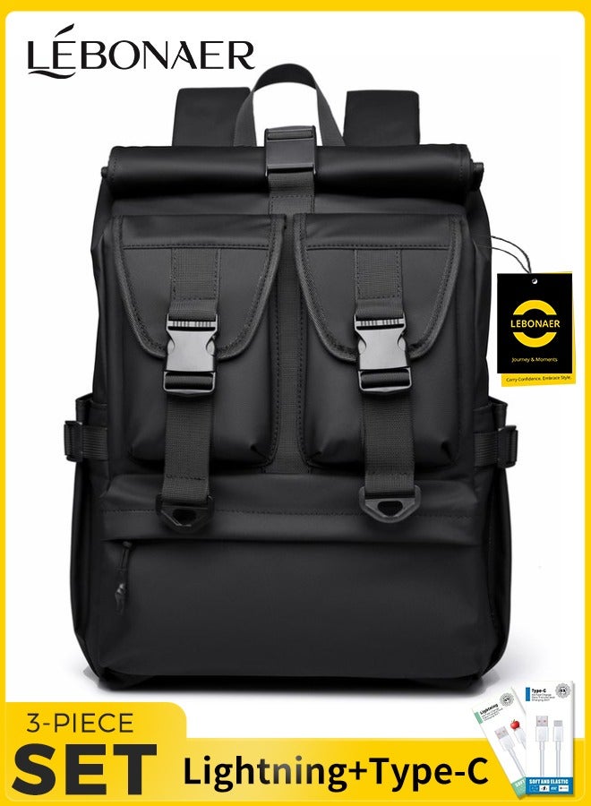 lebonaer Leisure Expandable Backpack - 18L to 24L Roll-Top Design, Multi-Functional Travel Backpack with Laptop Slot & Organizer Pockets - Image 1