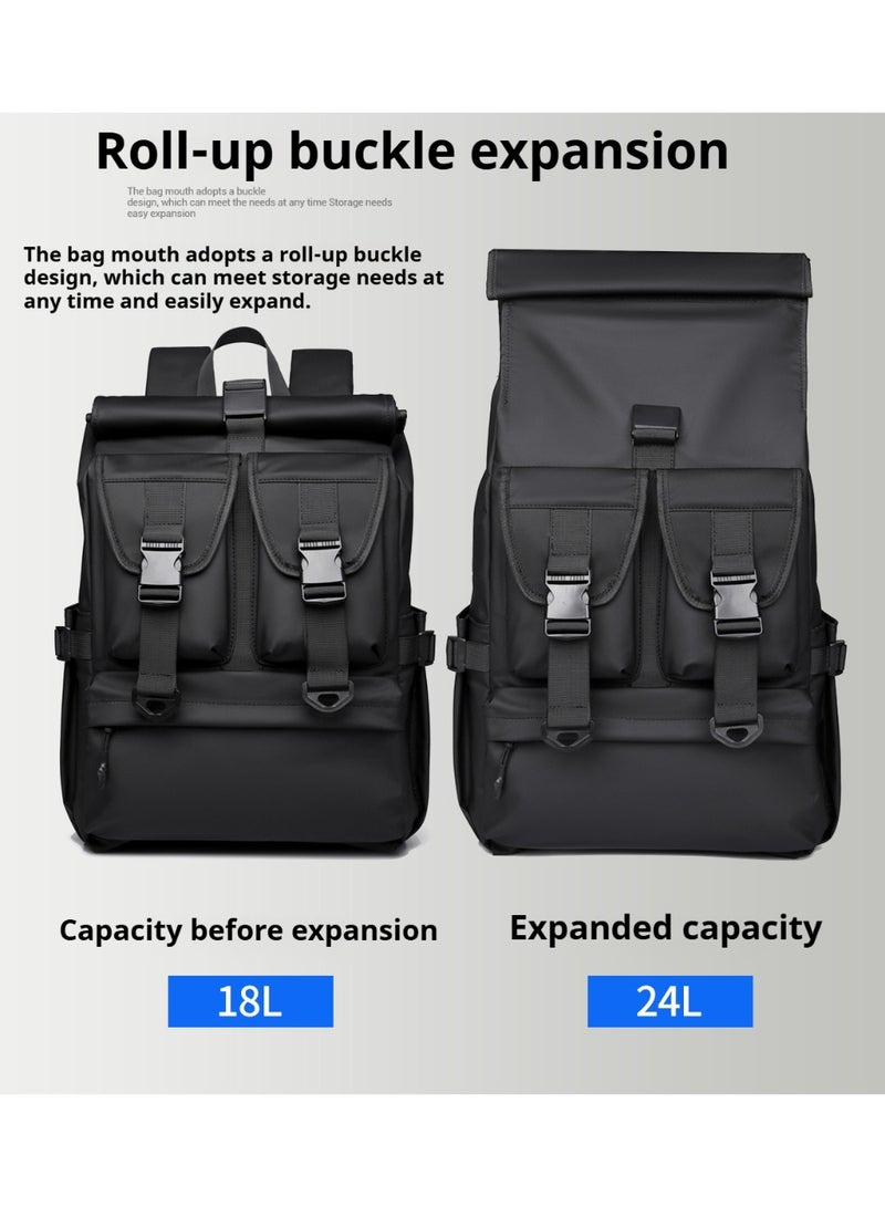 lebonaer Leisure Expandable Backpack - 18L to 24L Roll-Top Design, Multi-Functional Travel Backpack with Laptop Slot & Organizer Pockets - Image 2