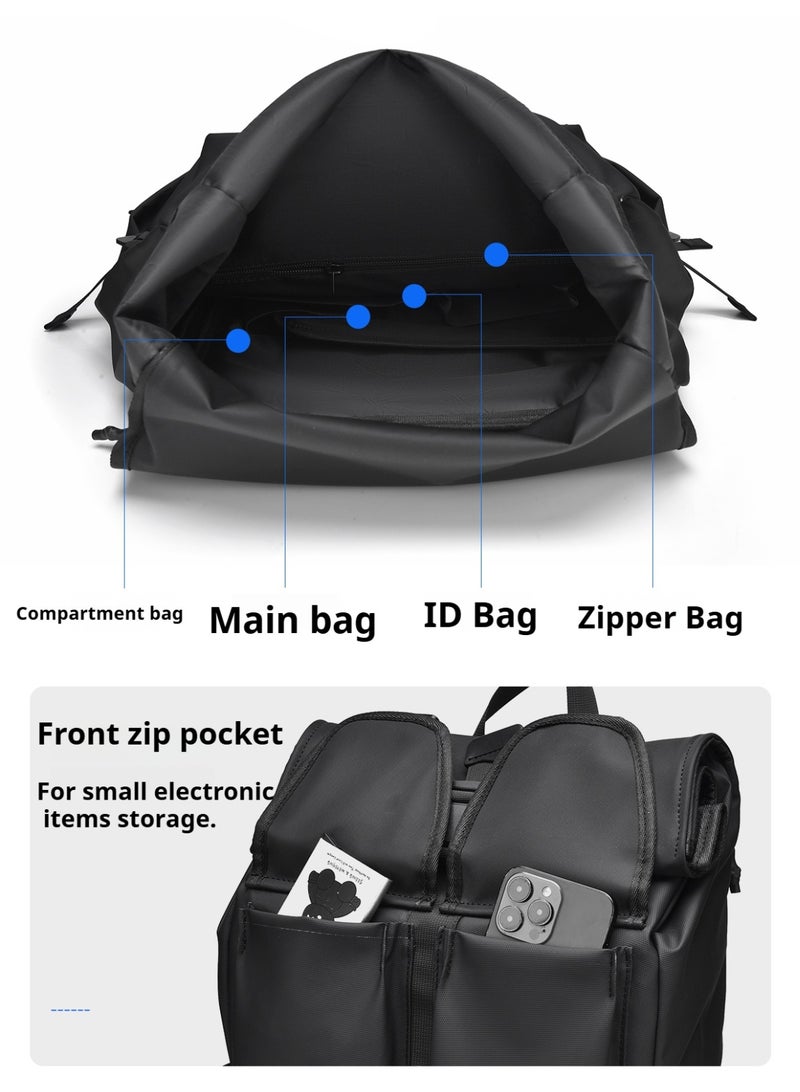lebonaer Leisure Expandable Backpack - 18L to 24L Roll-Top Design, Multi-Functional Travel Backpack with Laptop Slot & Organizer Pockets - Image 4