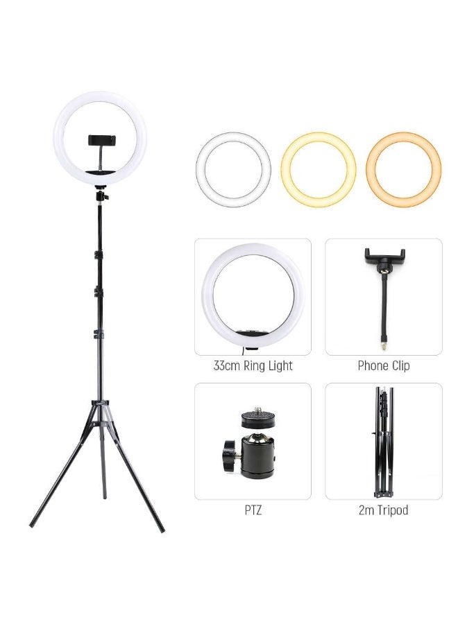 33cm LED Selfie Ring Light with Movable Tripod and Mobile Holder – 33 Lighting Modes, 10 Brightness Levels, Suitable for Live Streaming, Makeup, YouTube, TikTok, Photography - Image 2