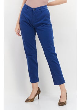 Women Slim Fit Plain Chino Pants, Blue