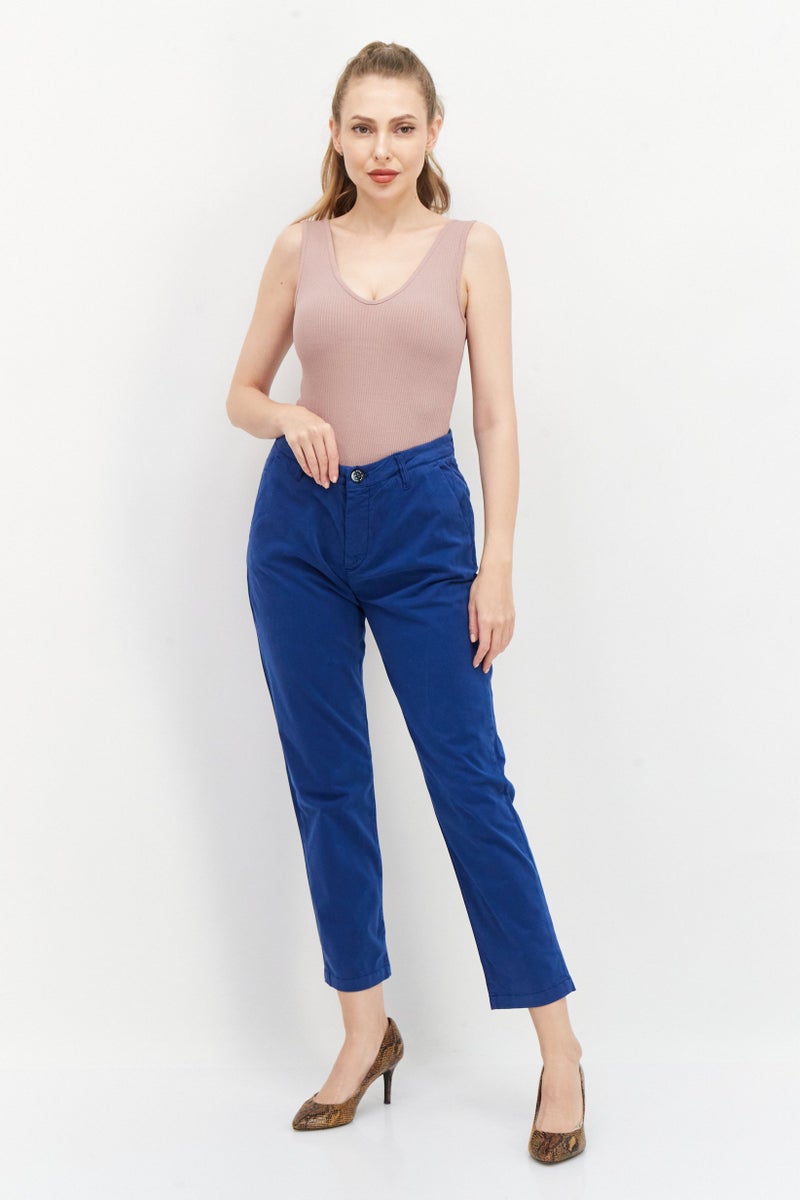 Pepe Jeans Women Slim Fit Plain Chino Pants, Blue - Image 4