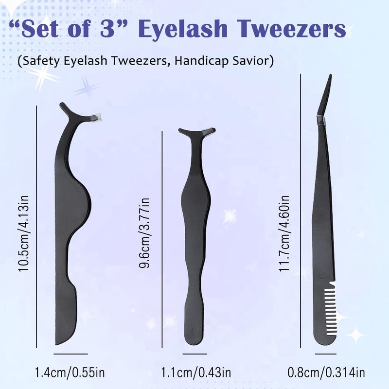 TORMEN Eyelash Tweezers Set 3 Pcs Stainless Steel Lash Applicator Tool Kit for Women False Curved Straight and Comb Tweezers for Eyebrow Trimming Makeup Beauty Care (Black) - Image 2