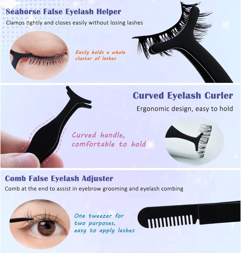 TORMEN Eyelash Tweezers Set 3 Pcs Stainless Steel Lash Applicator Tool Kit for Women False Curved Straight and Comb Tweezers for Eyebrow Trimming Makeup Beauty Care (Black) - Image 3