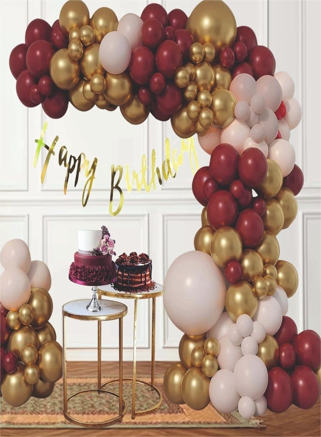 YOURS DECOR مجموعة زينة بالونات عيد ميلاد سعيد من يورز ديكور - 57 قطعة من بالونات بورغندي مارون لتزيين حفلات أعياد الميلاد | مجموعة زينة حفلات أعياد الميلاد للاحتفالات للأطفال والكبار - Image 1