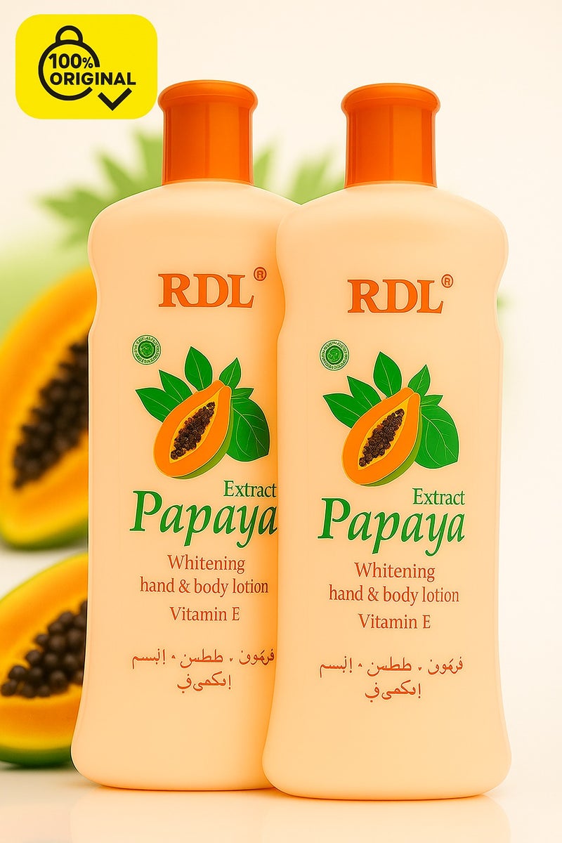 RDL Set of 2 RDL Papaya Whitening Hand and Body Lotion with Vitamin E 600ml Moisturizing Brightening Nourishing Lotion for Dry Skin and Daily Skincare 