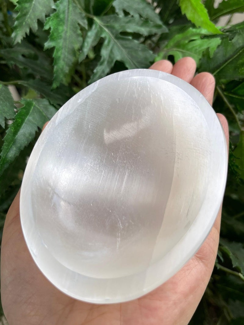 GAF TREASURES Gemstone Carved  4 Selenite Oval Bowl Selenite Crystal Polished Charging Bowl