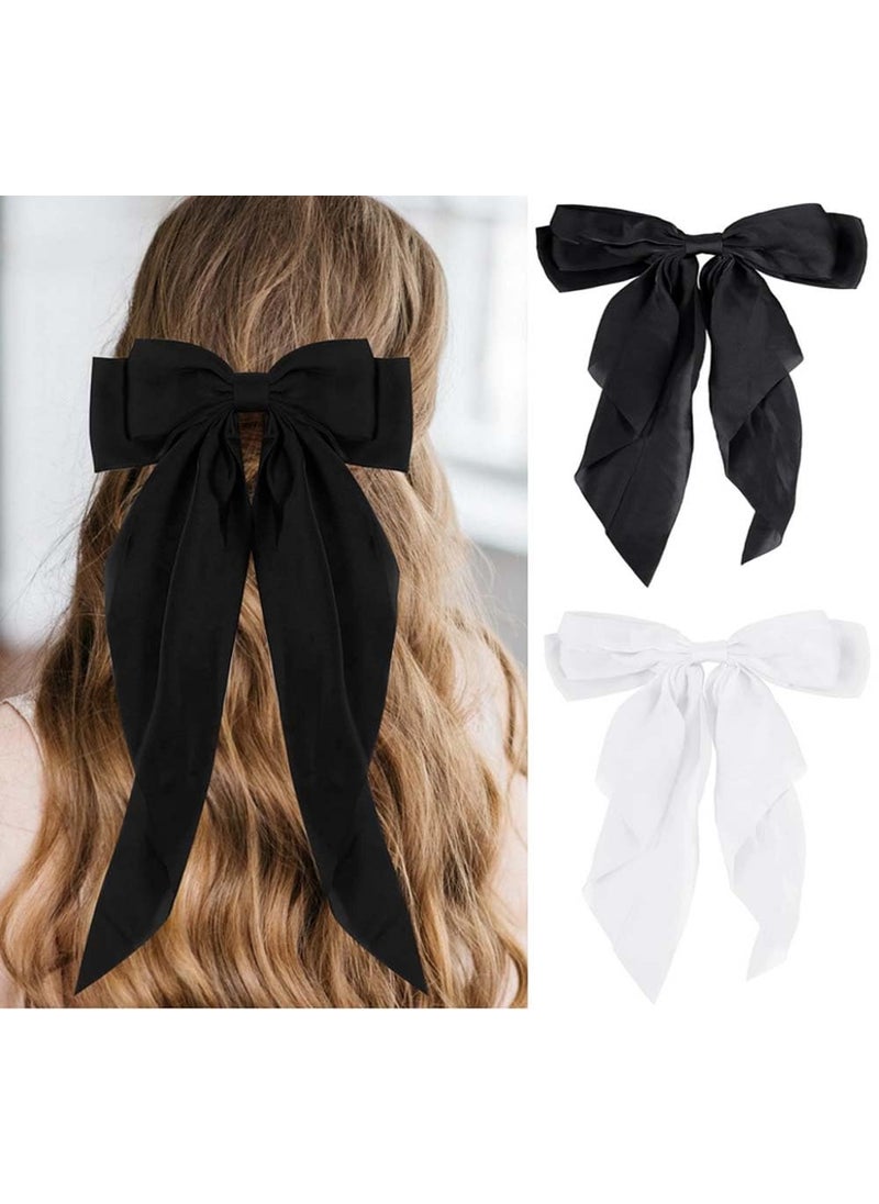 LINXI 2 Pcs Big Bow Hair Clips Long Tail French Hair Bows for Women Girl Satin Silky Bow Hair BarretteMetal Clips Bowknot Aesthetic Hairclips Cute Hair Accessories for Women Girls 