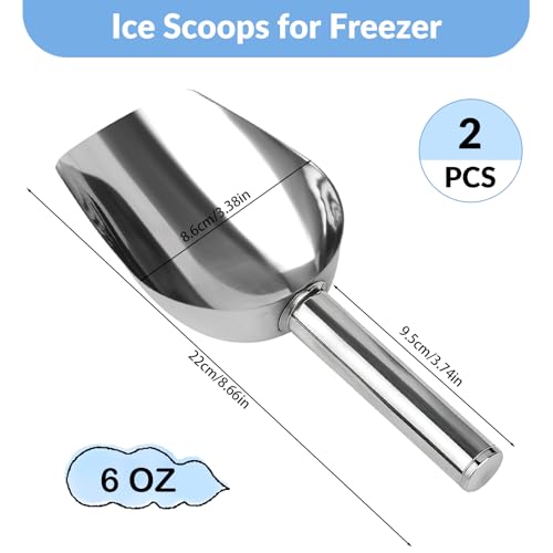 Opvixi 2 Pcs Ice Scoop for Freezer, 6 Oz Metal Ice Scooper, Stainless Steel Small Scoops with Round Bottom for Ice Machine Kitchen Flour Bar Party Wedding Pet Dog Food - Image 2