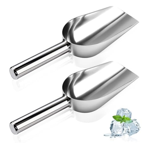 Opvixi 2 Pcs Ice Scoop for Freezer, 6 Oz Metal Ice Scooper, Stainless Steel Small Scoops with Round Bottom for Ice Machine Kitchen Flour Bar Party Wedding Pet Dog Food - Image 1