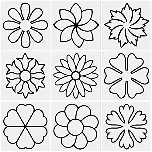 Zonon 9 Pieces Flower Line Quilting Stencil Kit Sewing Flower Reusable Template Stencils with Metal Open Ring for Sewing on Fabric Quilt Clothes - Image 1