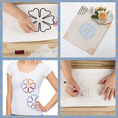 Zonon 9 Pieces Flower Line Quilting Stencil Kit Sewing Flower Reusable Template Stencils with Metal Open Ring for Sewing on Fabric Quilt Clothes - Image 4