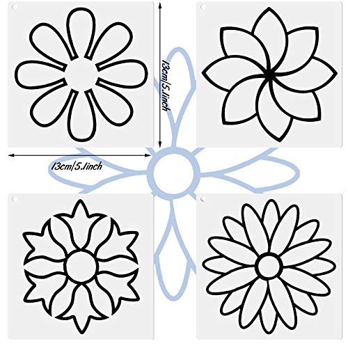 Zonon 9 Pieces Flower Line Quilting Stencil Kit Sewing Flower Reusable Template Stencils with Metal Open Ring for Sewing on Fabric Quilt Clothes - Image 2