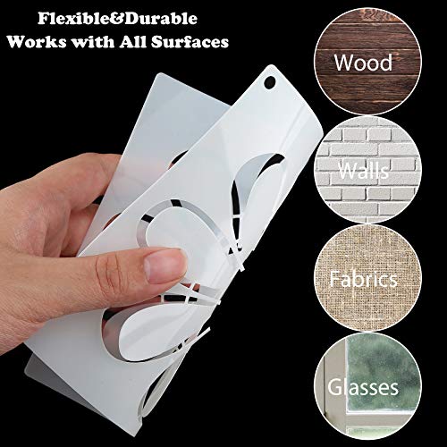 Zonon 9 Pieces Flower Line Quilting Stencil Kit Sewing Flower Reusable Template Stencils with Metal Open Ring for Sewing on Fabric Quilt Clothes - Image 3
