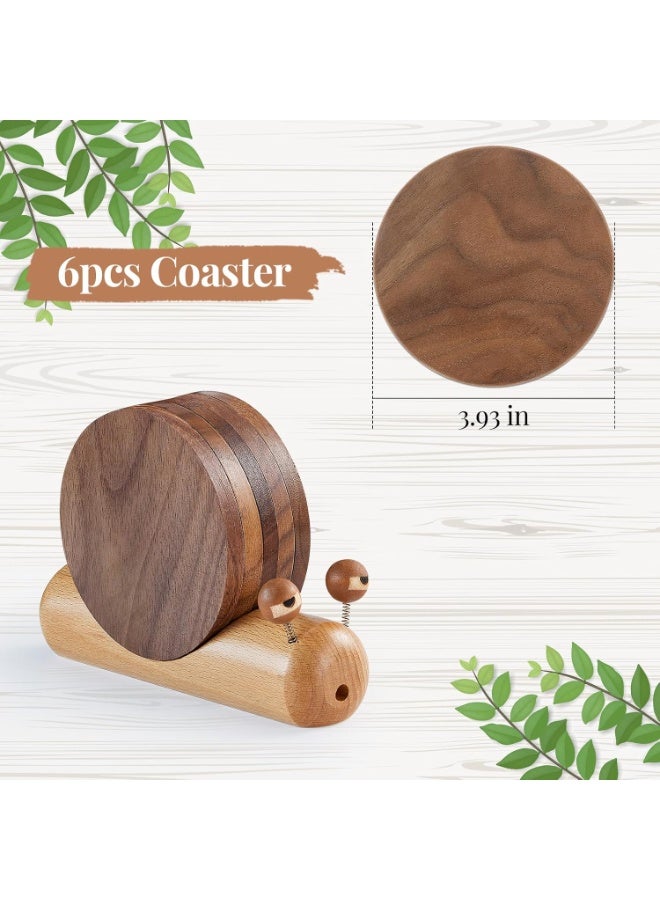 6 Pcs Wooden Snail Coasters Set with Holder, Cute Funny Drink Coasters for Coffee Cups and Tea Mugs, Natural Wood Table Protector and Creative Home Decor Accessories for Coffee Table, Kitchen, Dining Room, Office, Housewarming Birthday Gift - Image 2