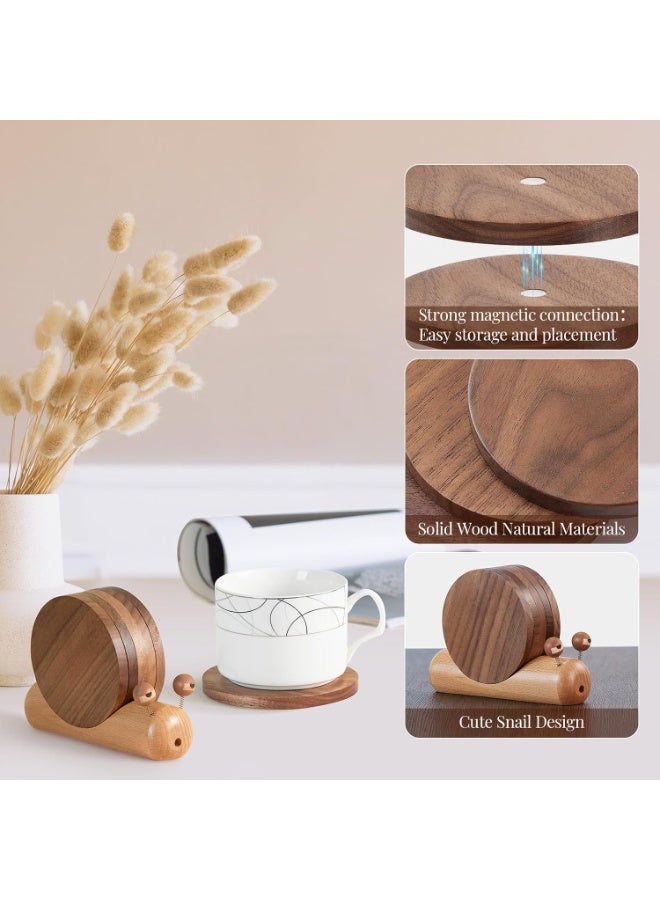 6 Pcs Wooden Snail Coasters Set with Holder, Cute Funny Drink Coasters for Coffee Cups and Tea Mugs, Natural Wood Table Protector and Creative Home Decor Accessories for Coffee Table, Kitchen, Dining Room, Office, Housewarming Birthday Gift - Image 3