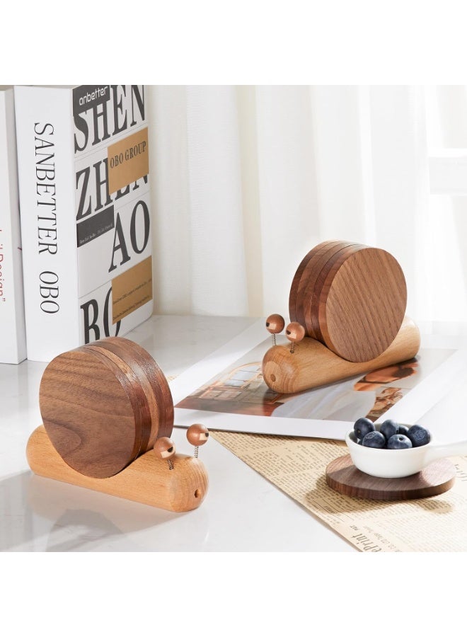 6 Pcs Wooden Snail Coasters Set with Holder, Cute Funny Drink Coasters for Coffee Cups and Tea Mugs, Natural Wood Table Protector and Creative Home Decor Accessories for Coffee Table, Kitchen, Dining Room, Office, Housewarming Birthday Gift - Image 5