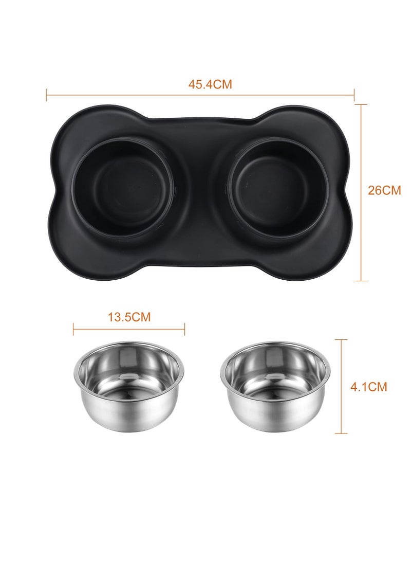 Excefore 2 x 400 ML Dog Bowls with Non slip Silicone Mat, Stainless Steel Double Bowls Set for Cats Puppy Small Medium Dogs Food and Water Feeding - Image 4