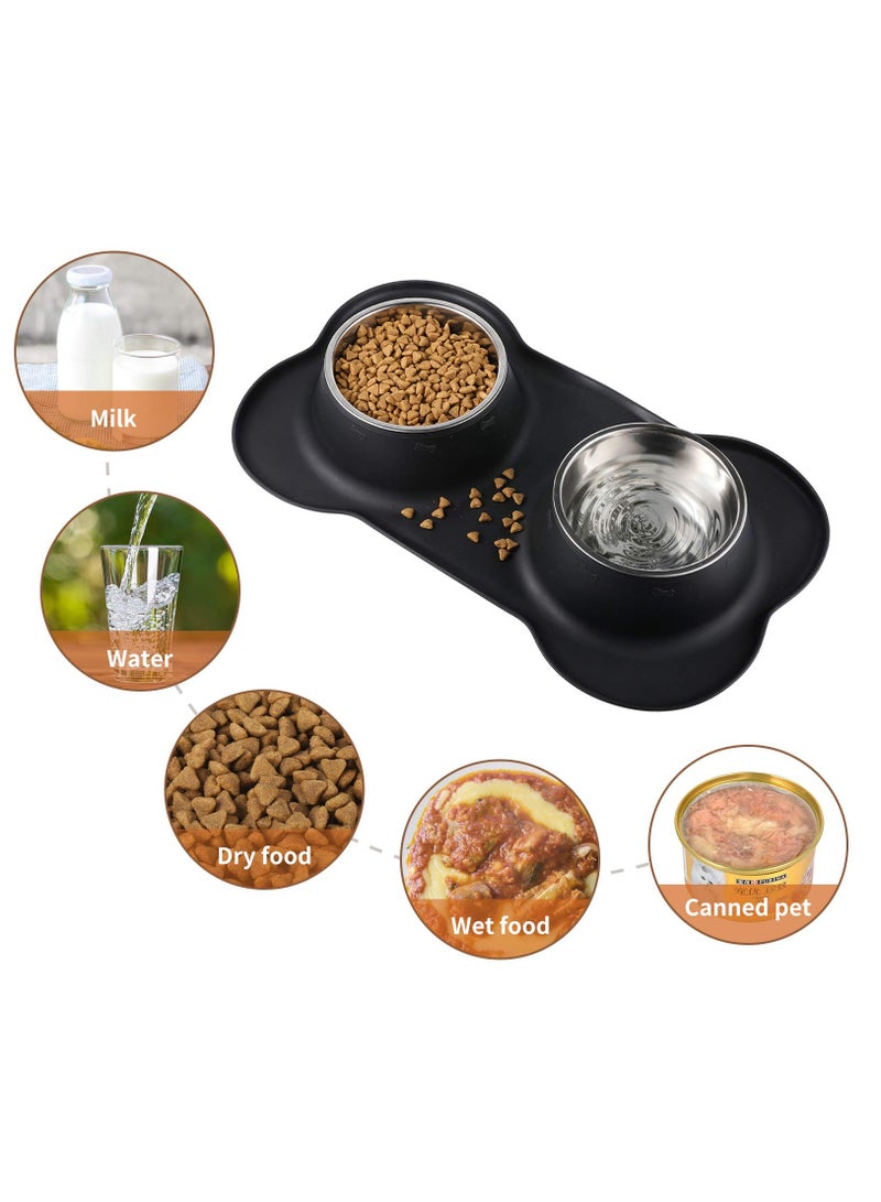 Excefore 2 x 400 ML Dog Bowls with Non slip Silicone Mat, Stainless Steel Double Bowls Set for Cats Puppy Small Medium Dogs Food and Water Feeding - Image 1