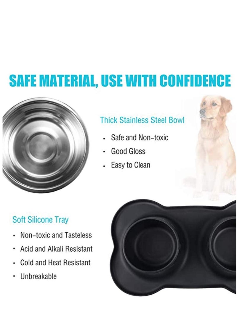 Excefore 2 x 400 ML Dog Bowls with Non slip Silicone Mat, Stainless Steel Double Bowls Set for Cats Puppy Small Medium Dogs Food and Water Feeding - Image 3