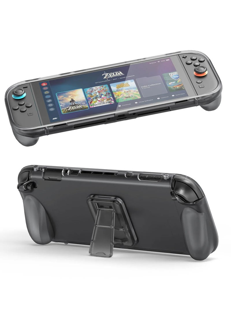 For Nintendo Switch 2  Console Upgrade Protective TPU case Shell Cover WITH/ Kickstand Anti-slip Grip Gray Transparent - Image 1