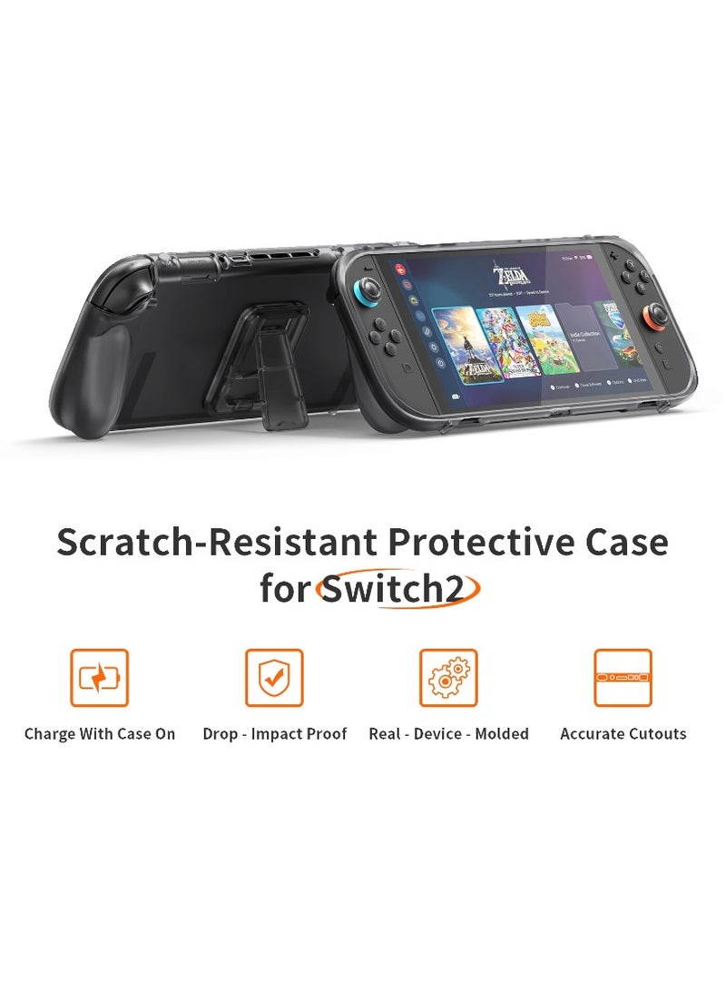 For Nintendo Switch 2  Console Upgrade Protective TPU case Shell Cover WITH/ Kickstand Anti-slip Grip Gray Transparent - Image 4
