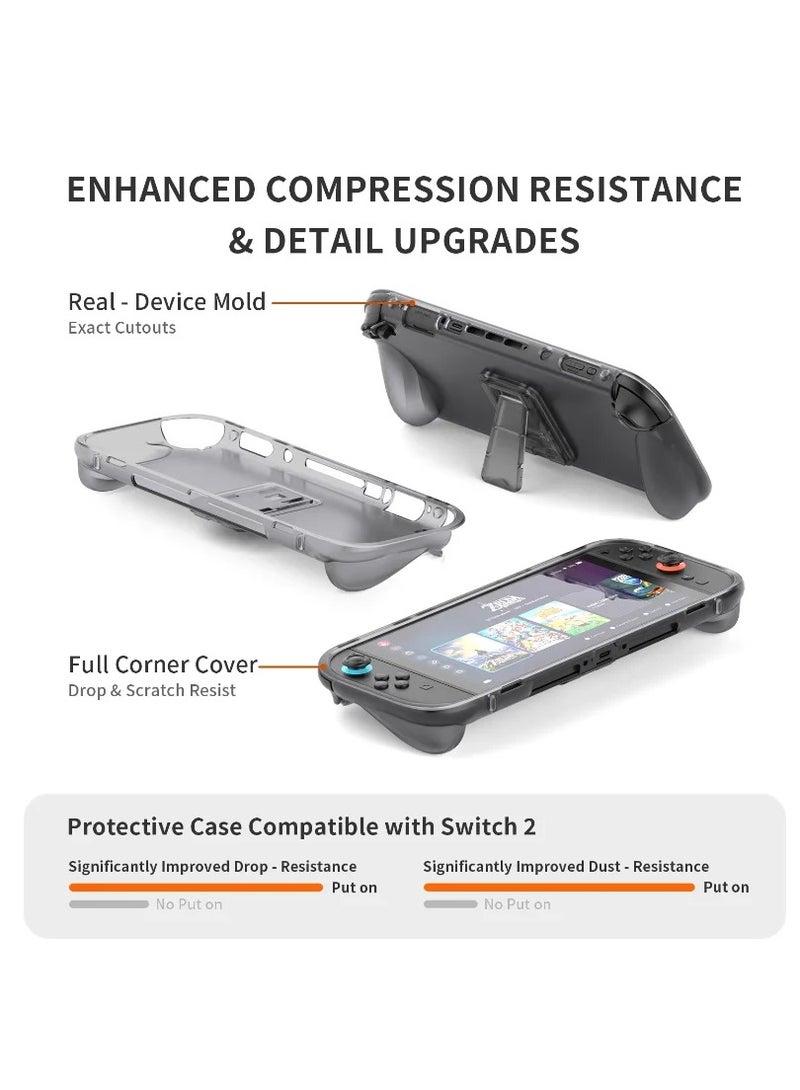 For Nintendo Switch 2  Console Upgrade Protective TPU case Shell Cover WITH/ Kickstand Anti-slip Grip Gray Transparent - Image 5