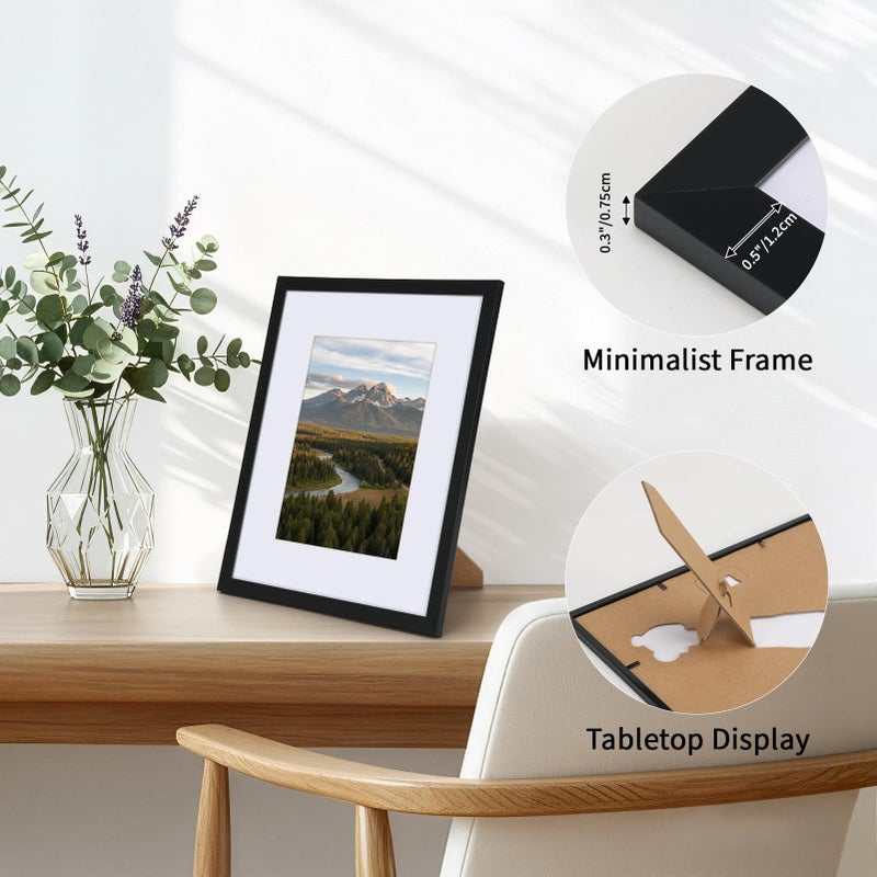 CRUGLA 8x10 Picture Frame Set of 11, Display Pictures 5x7 with Mat or 8x10 Without, Multi Photo Frames Bulk, Wall and Tabletop Display, Black - Image 4