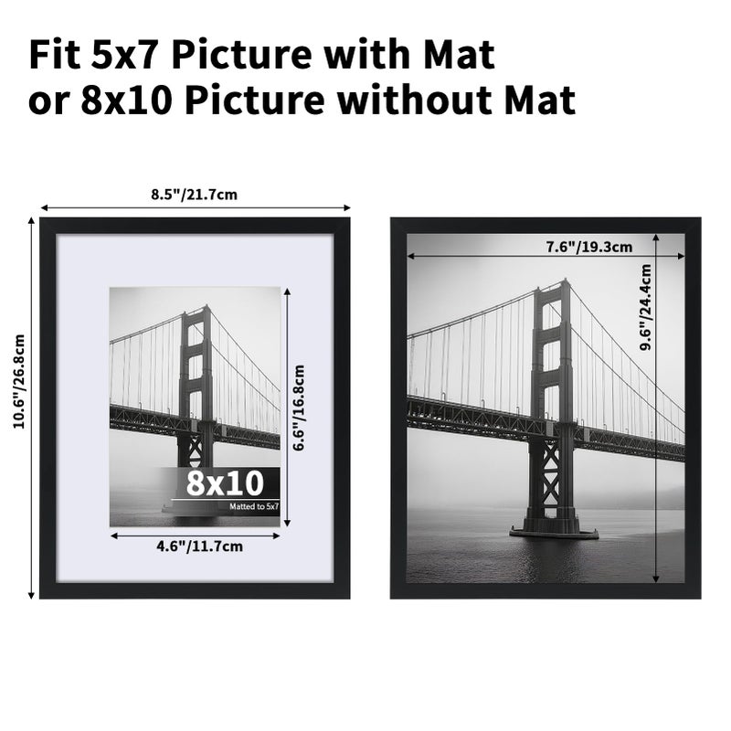 CRUGLA 8x10 Picture Frame Set of 11, Display Pictures 5x7 with Mat or 8x10 Without, Multi Photo Frames Bulk, Wall and Tabletop Display, Black - Image 2