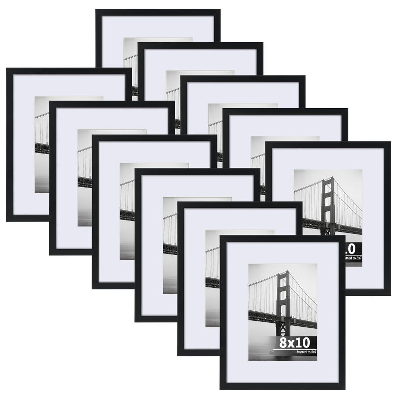 CRUGLA 8x10 Picture Frame Set of 11, Display Pictures 5x7 with Mat or 8x10 Without, Multi Photo Frames Bulk, Wall and Tabletop Display, Black - Image 1